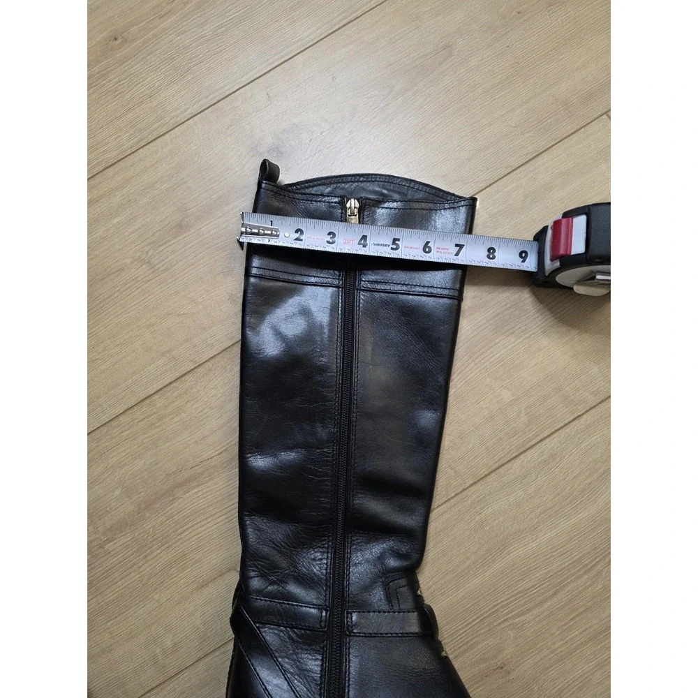 Tory Burch Brita Black Leather Tall Riding Boots Women's Size 7M Gold Hardware